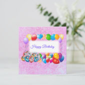 Carte Ballons colorés, Anniversaire Rose (Debout devant)