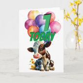 Carte Ballons d'1er Anniversaire de Vache Brown (Fleur jaune)