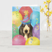 Carte Ballons d'anniversaire Basset Hound (Fleur jaune)