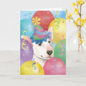 Carte Ballons d'anniversaire Bull Terrier (Fleur jaune)