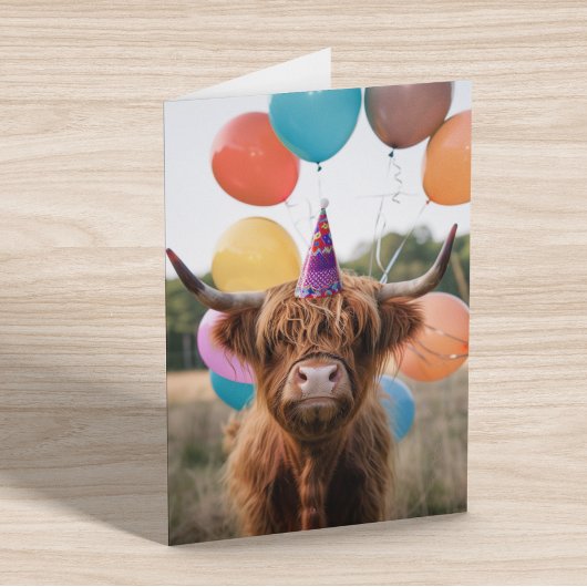 Carte Ballons d'anniversaire de la vache de Highland