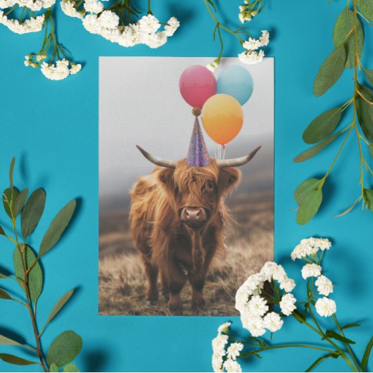 Carte Ballons d'anniversaire de la vache de Highland