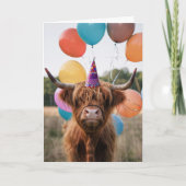 Carte Ballons d'anniversaire de la vache de Highland (Devant)
