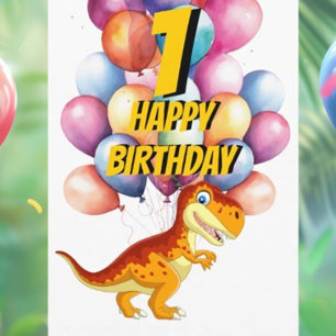 Carte Ballons d'anniversaire Dinosaur T Rex Gold 1