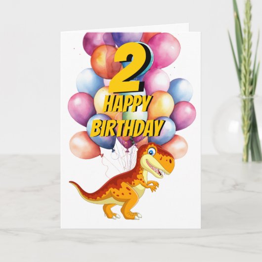 Carte Ballons d'anniversaire Dinosaur T Rex Gold 2 (Devant)