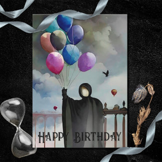 Carte Ballons d'anniversaire gothiques et ciel nuageux