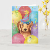 Carte Ballons d'anniversaire Longhhair Dachshund (Fleur jaune)