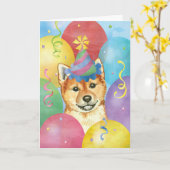 Carte Ballons d'anniversaire Shiba Inu (Fleur jaune)