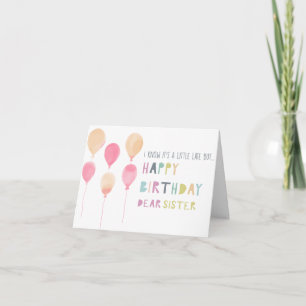 Carte Ballons d'aquarelle d'anniversaire tardif Soeur mi