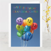 Carte Ballons de 12e anniversaire de petite-fille (Fleur jaune)