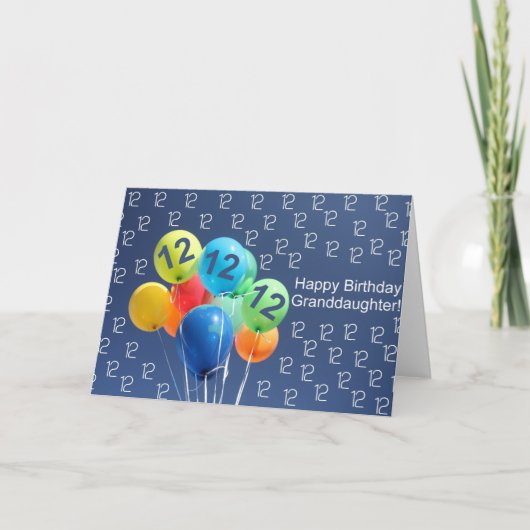 Carte Ballons de 12e anniversaire de petite-fille (Devant)