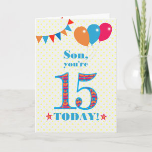 Carte Ballons de Bunting Son 15e anniversaire