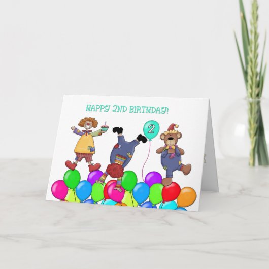 Carte Ballons de clowns du 2e anniversaire (Devant)
