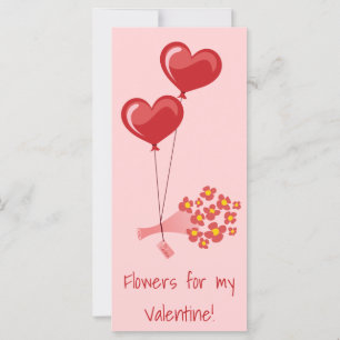 Carte Ballons de coeur rouge fleurs Saint Valentin