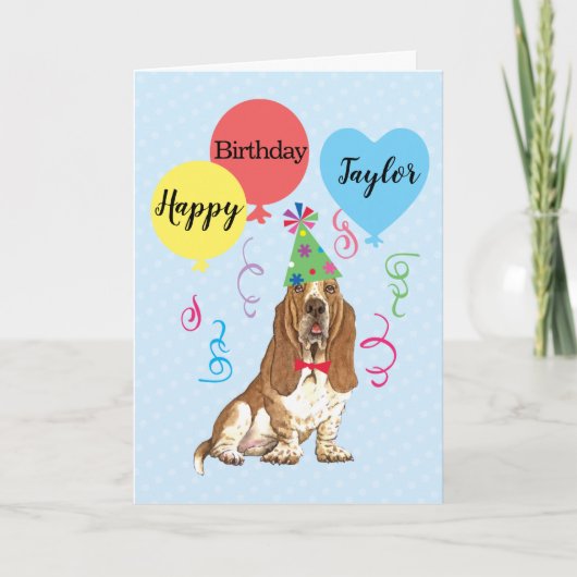 Carte Ballons de fête d'anniversaire Basset Hound (Devant)