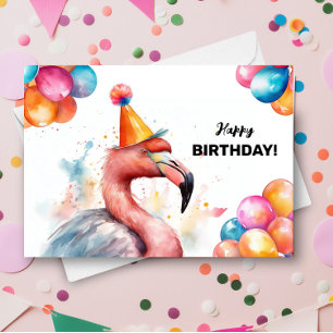 Carte Ballons de Flamant rose et Casquette de fête Anniv