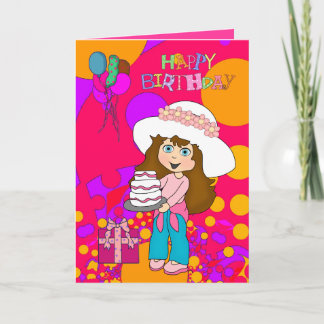 Carte Ballons de gâteau de fille de joyeux anniversaire