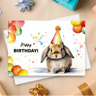 Carte Ballons de lapin et Casquette de fête Lop Bunny An
