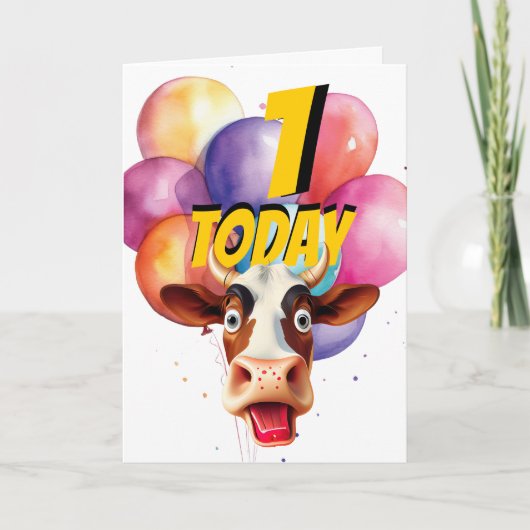 Carte Ballons de vache 1er anniversaire (Devant)