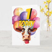 Carte Ballons de vache 1er anniversaire (Fleur jaune)