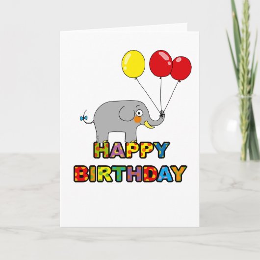 Carte Ballons d'éléphant en dessin animé fête d'annivers (Devant)