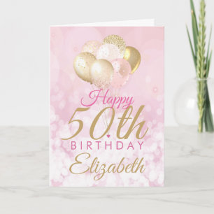 Carte Ballons d'or rose glamour 50e anniversaire