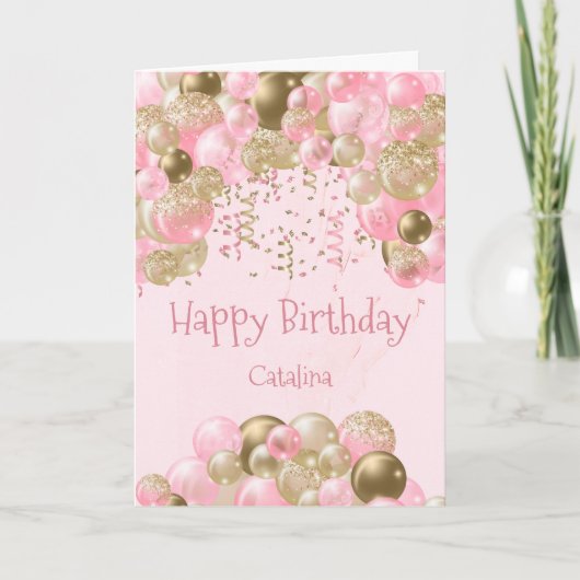 Carte Ballons d'or rose tendance Anniversaire (Devant)