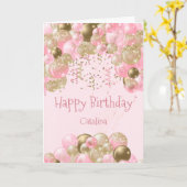 Carte Ballons d'or rose tendance Anniversaire (Fleur jaune)