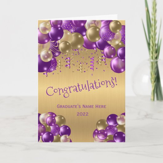 Carte Ballons d'or violet tendance Graduation (Devant)