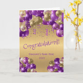 Carte Ballons d'or violet tendance Graduation (Fleur jaune)