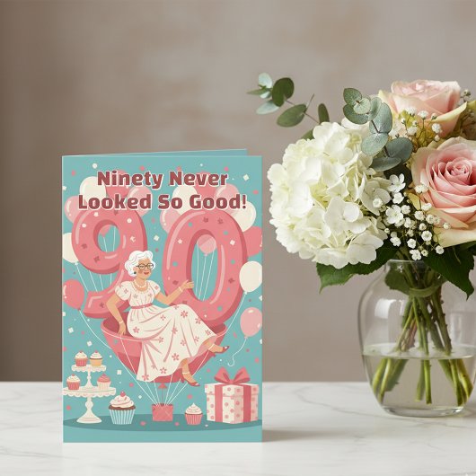 Carte Ballons Elegant Woman's 90th Birthday Greeting