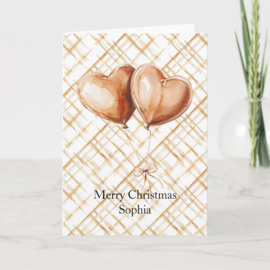 Carte Ballons en forme de coeur caramel Noël (Devant)
