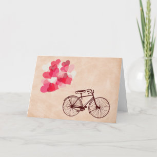 Carte Ballons en forme de coeur et bicyclette