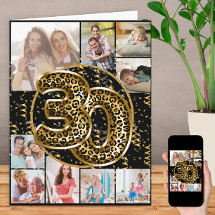 Carte Ballons en or à motif léopard pour 30e anniversair