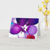 Carte Ballons et gâteau d'anniversaire violet heureux (Fleur jaune)