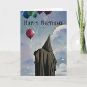 Carte Ballons et nuages noirs en tissu noir Anniversaire (Devant)