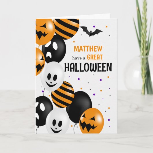 Carte Ballons et Pois portant le nom Halloween (Devant)