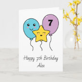 Carte Ballons mignons colorés 7e anniversaire (Fleur jaune)