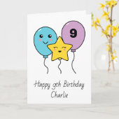 Carte Ballons mignons colorés 9e anniversaire (Fleur jaune)