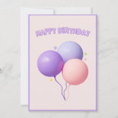 Carte Ballons mignons violets roses Joyeux anniversaire (Devant)