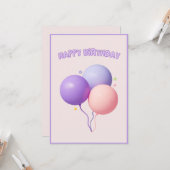 Carte Ballons mignons violets roses Joyeux anniversaire (Devant/Arrière en situation)