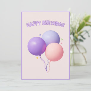 Carte Ballons mignons violets roses Joyeux anniversaire