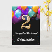 Carte Ballons noir et or 2 ans (Fleur jaune)