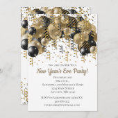 Carte Ballons Noir Or Confetti Nouvel An Soirée (Devant / Derrière)
