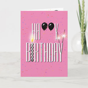 Carte Ballons noirs d'anniversaire avec cierges magiques