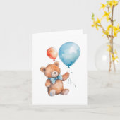 Carte Ballons orange et bleu à l'aquarelle et ours en pe (Fleur jaune)