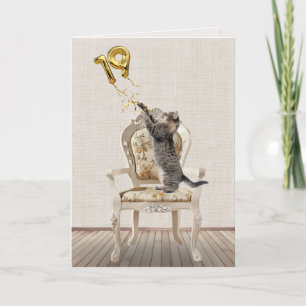 Carte Ballons pour 19 ans et chat tigré