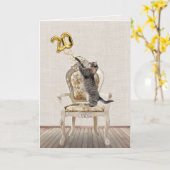 Carte Ballons pour 20 ans et chat tigré (Fleur jaune)