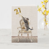 Carte Ballons pour 21 ans et chat tigré (Fleur jaune)