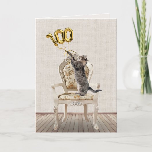 Carte Ballons pour le 100e anniversaire et chat tigré (Devant)